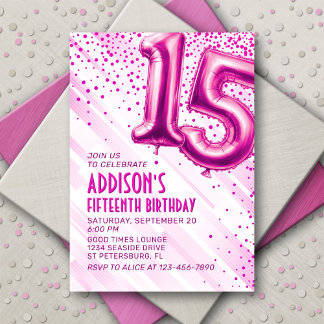 Teen Girls Pink 15. Geburtstag Einladung