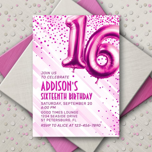 Teen Girls Pink 16. Geburtstag Einladung (Von Creator hochgeladen)