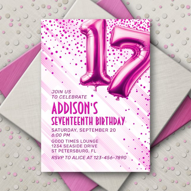 Teen Girls Pink 17. Geburtstag Einladung (Von Creator hochgeladen)