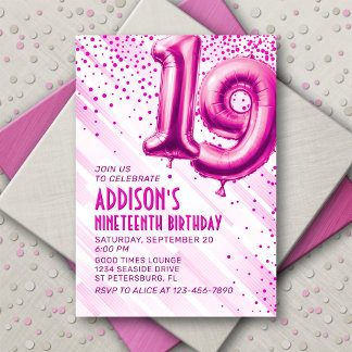 Teen Girls Pink 19. Geburtstag Einladung