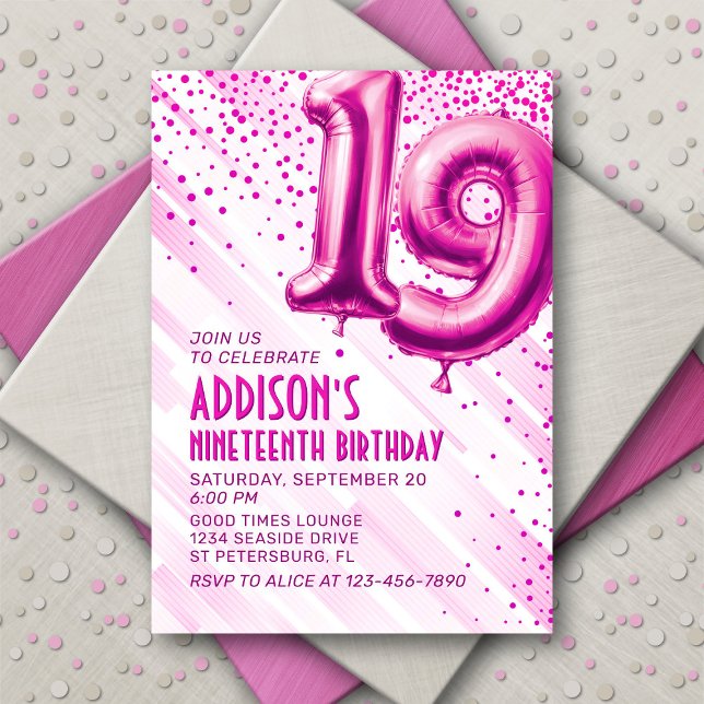 Teen Girls Pink 19. Geburtstag Einladung (Von Creator hochgeladen)