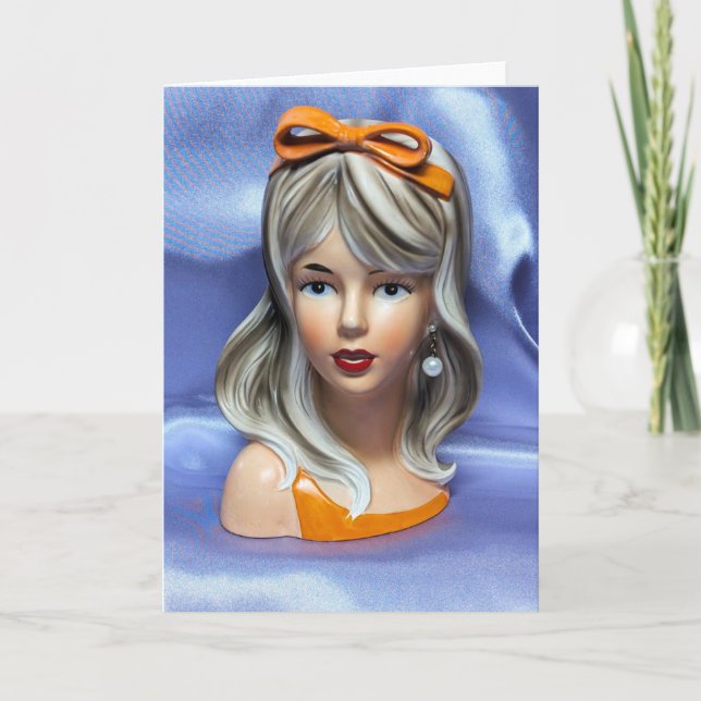 Teen Head Vase Orange Bow Mitte Jahrhundert Modern Karte (Vorderseite)