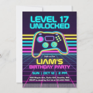 Teen Retro Neon Gamer Birthday Invitation for Boys Einladung