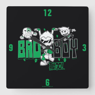 Teen Titans Go! "Bad Boy" Robin, Cyborg, & BB Quadratische Wanduhr