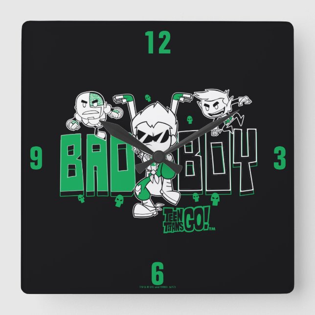 Teen Titans Go! | "Bad Boy" Robin, Cyborg, & BB Quadratische Wanduhr (Vorderseite)