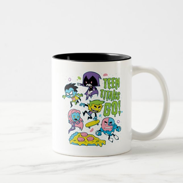 Teen Titans Go! | Pizza Graphic der frühen 90er Ja Zweifarbige Tasse (Rechts)