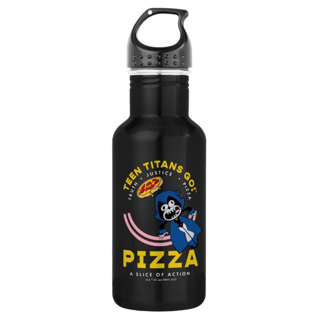 Teen Titans Go! Raven "Truth Justice Pizza" Edelstahlflasche (Vorderseite)