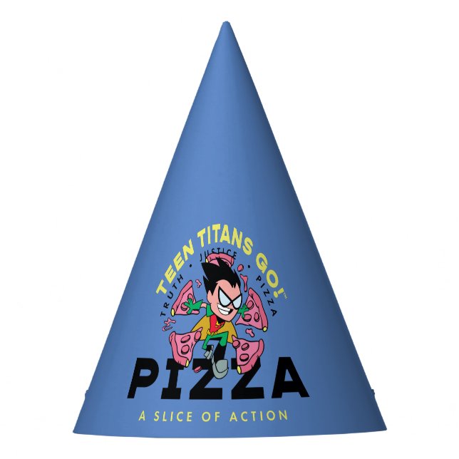 Teen Titans Go! Robin "Truth Justice Pizza" Partyhütchen (Vorderseite)