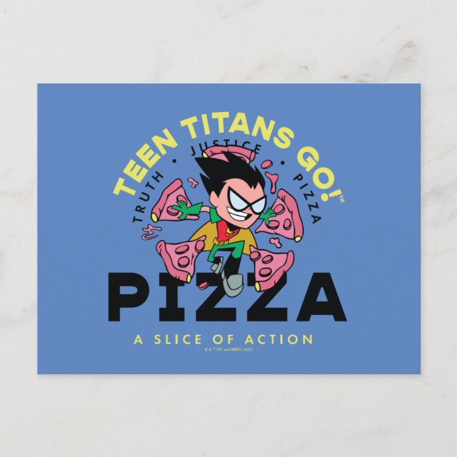 Teen Titans Go! Robin "Truth Justice Pizza" Postkarte (Vorderseite)