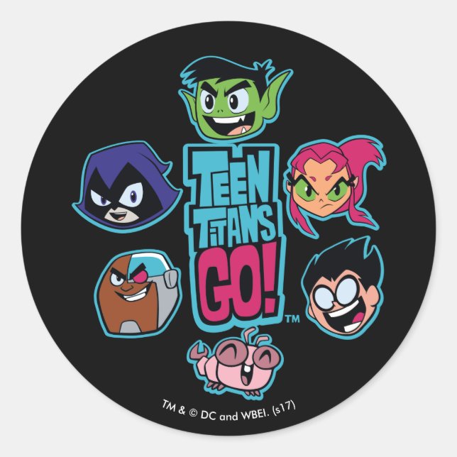 Teen Titans Go! | Titans Head Pattern Runder Aufkleber (Vorderseite)