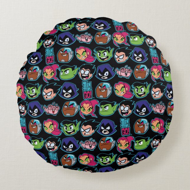 Teen Titans Go! | Titans Head Pattern Rundes Kissen (Vorderseite)