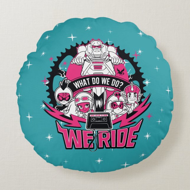 Teen Titans Go! | "Wir fahren" Retro Moto Graphic Rundes Kissen (Vorderseite)