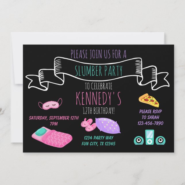 Teen Tween Girls Slumber Party Sleepover Geburtsta Einladung (Vorderseite)