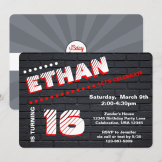 Teen/Tween Graffiti Brick Wall Birthday Boy Party Einladung