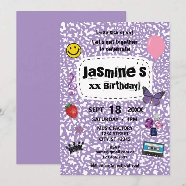 Teenage Dream Birthday Einladung Lavender (Vorne/Hinten)