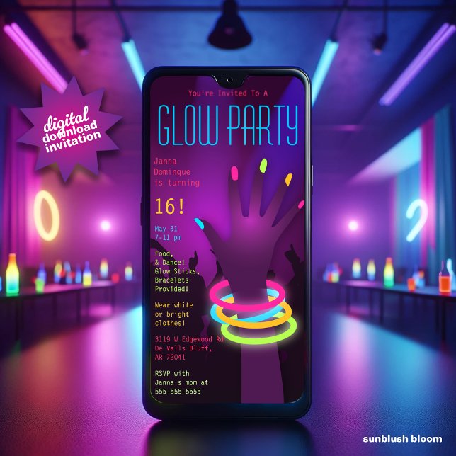 Teenage Glow in der Dunklen Party digitale Einladu Save The Date (Von Creator hochgeladen)