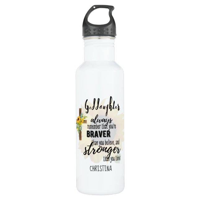 Teenage GODAUGHTER Motivierend Zitat Sonnenblumen Edelstahlflasche (Vorderseite)