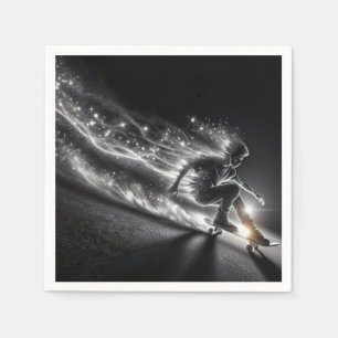 Teenager auf einem Skateboard mit Neonlicht Serviette