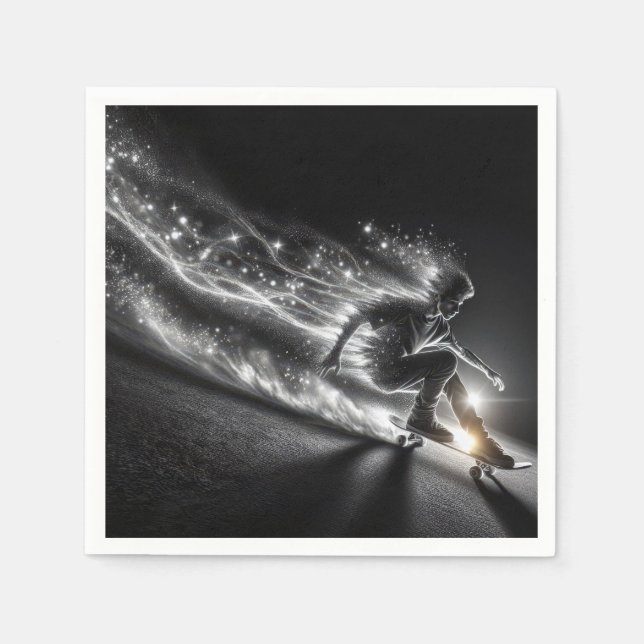 Teenager auf einem Skateboard mit Neonlicht Serviette (Vorderseite)