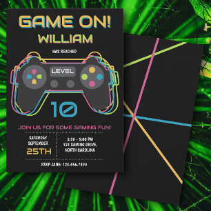 Teenager Gaming Gamer Videospiel Spieler Neon Gebu Einladung