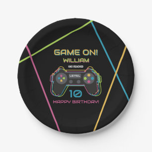 Teenager Gaming Gamer Videospiel Spieler Neon Gebu Pappteller