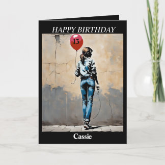 Teenager-Mädchen mit rotem Ballon Banksy-Stil AI-K Feiertagskarte