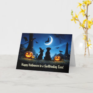 Teenager oder Teenager Halloween mit süßer Katze u Karte