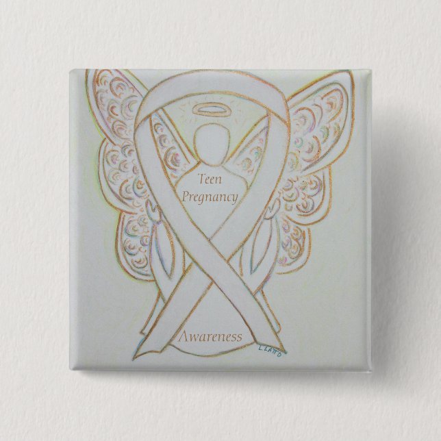 Teenager-Schwangerschaft Bewusstsein Weißer Ribbon Button (Vorderseite)