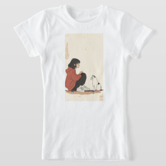 Teenager sitting on skateboard and next to his cat T-Shirt
