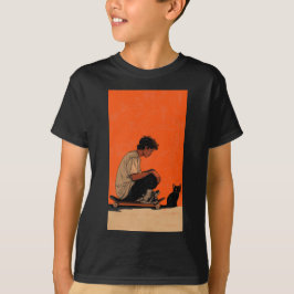 Teenager sitting on skateboard lofi T-Shirt