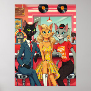 Teenagerkatzen des Mittelalters in einem Abendesse Poster