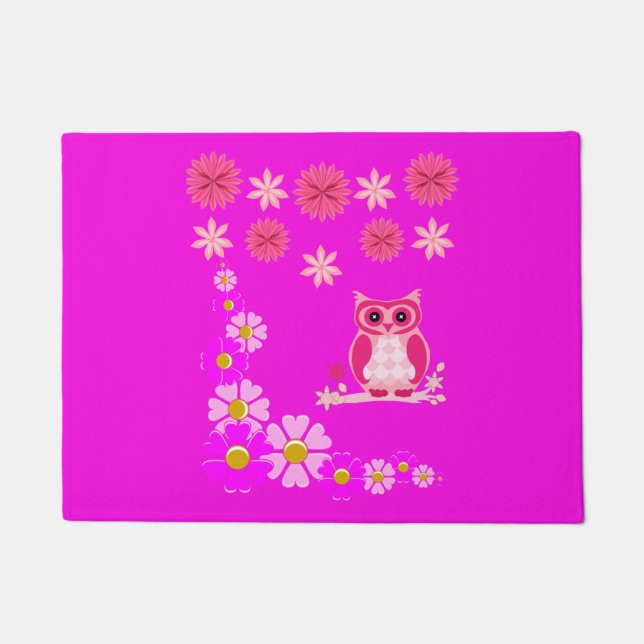 Teenagerschlafzimmer Doormat-Rosa-Eule Fußmatte (Vorderseite)