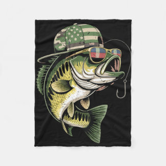 Teens boy camo bass fishing american flag fishing fleecedecke