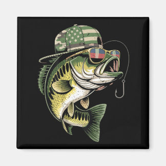 Teens boy camo bass fishing american flag fishing magnet