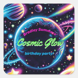 Teens kosmische gllow Space Thema Geburtstagsparty Quadratischer Aufkleber