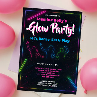 Teens Neon Glow Party Silhouette Dance Einladung