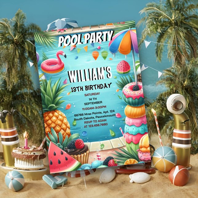 Teeny Junge Wasser blau Cool Pool Party 13. Geburt Einladung (Von Creator hochgeladen)
