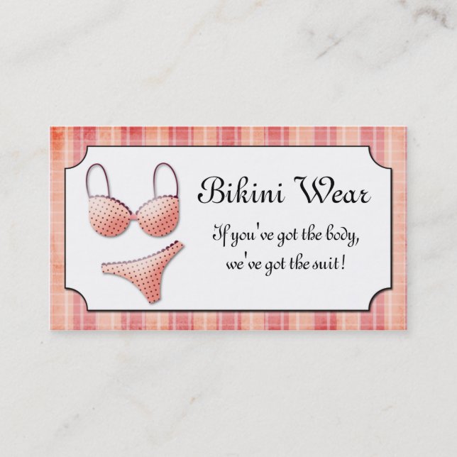 Teeny Würstchen-Rosa-Bikini-karierte Visitenkarte (Vorderseite)
