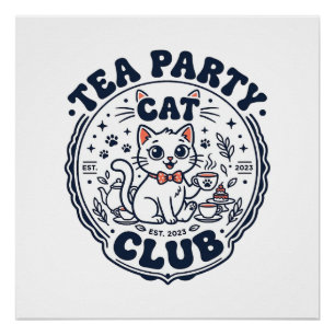 Teeparty-Katze Haustierliebhaber-Shirt Kunst - Tee Poster