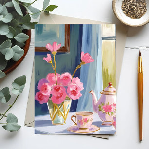 Teeparty-Rosa-Blumenmalerei-Blumen Postkarte