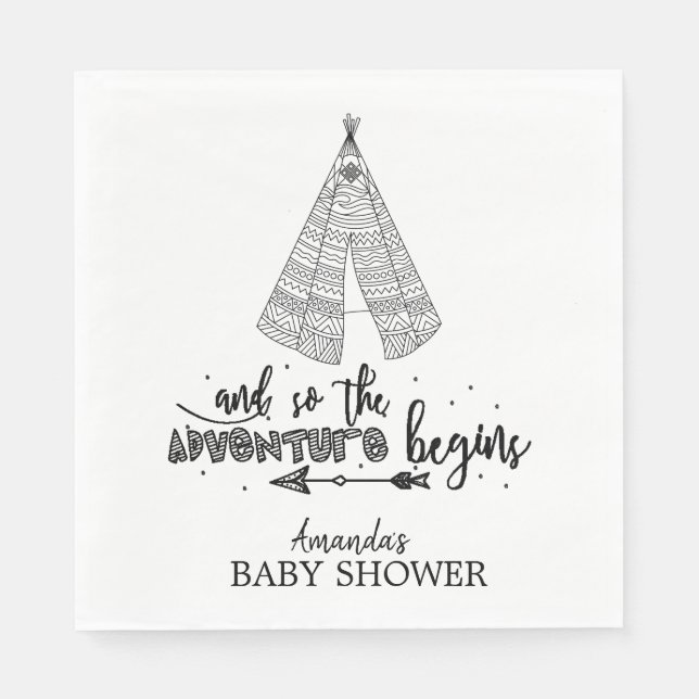 Teepee Adventure fängt Babyduschpapier Napkins an Serviette (Vorderseite)