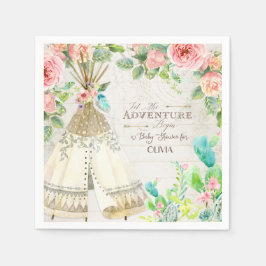 Teepee Boho Tribal Baby Girl Shower Rose Cactus Serviette