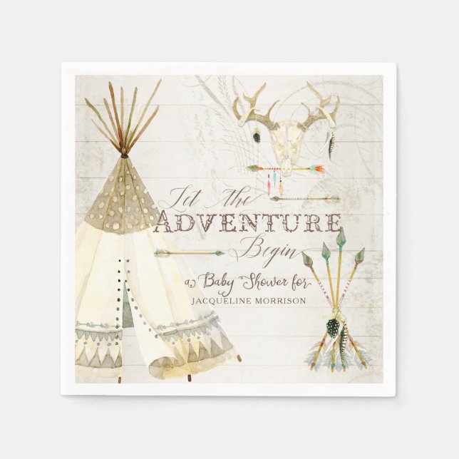 Teepee Boho Tribal Deer Antler Boy Baby Dusche Serviette (Vorderseite)