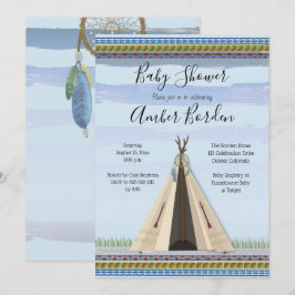 TeePee Dreamcatcher Tribal Theme Boy Baby Shower Einladung