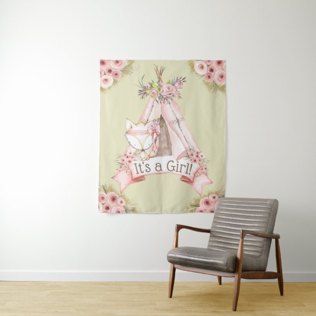Teepee Fox Babydusche Hintergrundbanner Wandteppich (Beispiel)