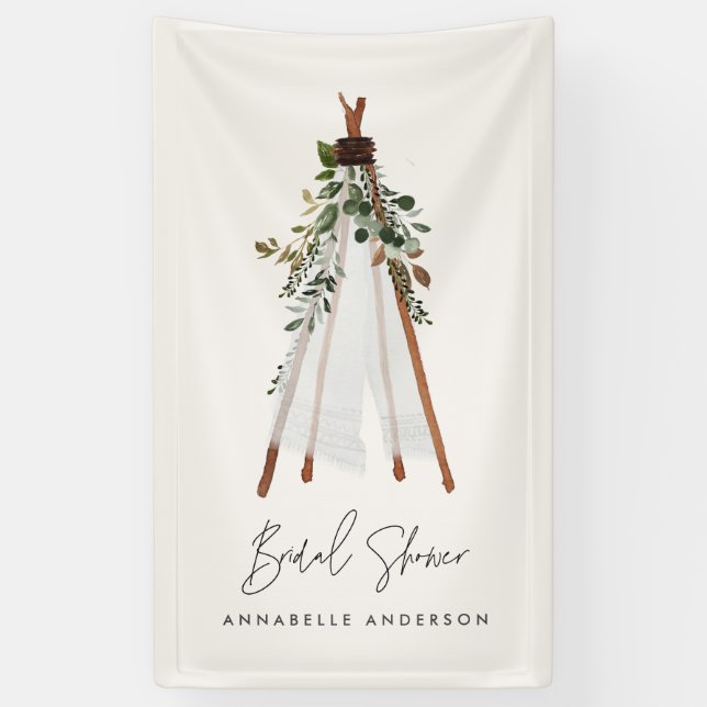 Teepee moderne bohemianische Garten aus Blättern s Banner (Vertikal)