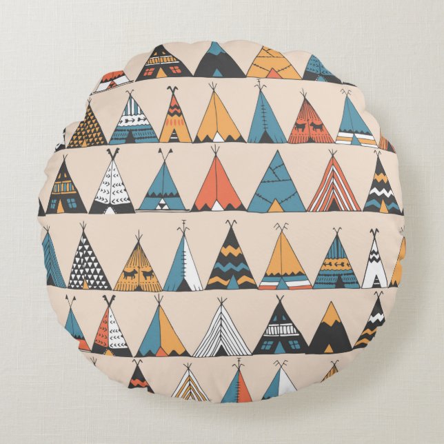 Teepee Muster. Wigwam-Sommerzelt Rundes Kissen (Vorderseite)