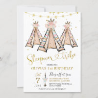 Teepee Pink Floral Girl Sleepover Party Einladung