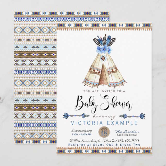 Teepee Tribal Baby Shower Einladungen (Vorne/Hinten)