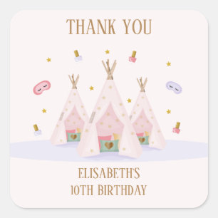 Teepee Wellness-Center Birthday Party Quadratischer Aufkleber